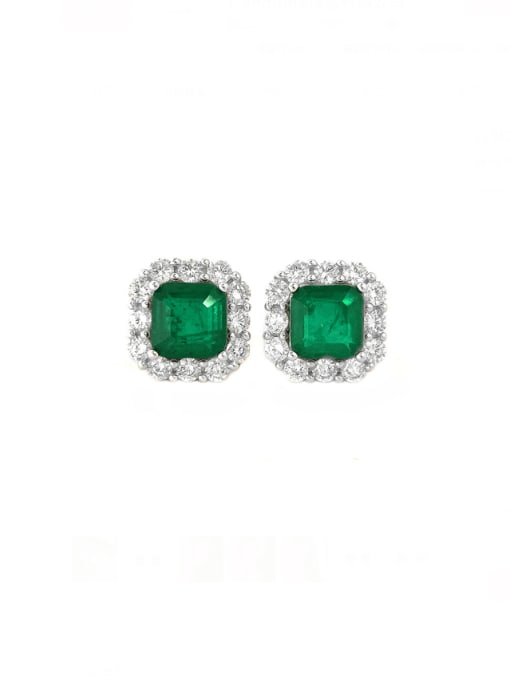 Synthetic Emerald [E 0174] 925 Sterling Silver Cubic Zirconia Square Luxury Stud Earring